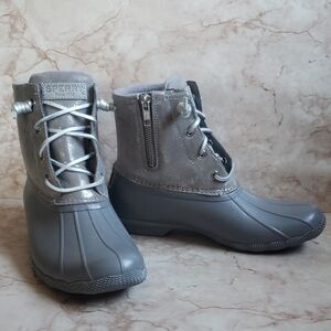 Sperry Gray Duck Rain Winter Women Boots Size 8.5